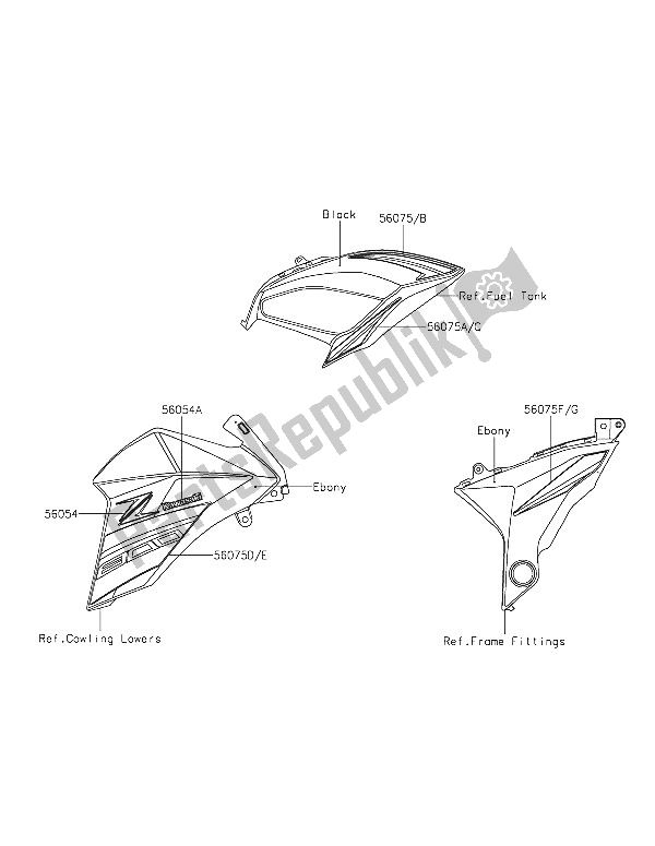 Alle onderdelen voor de Stickers (ebbenhout) van de Kawasaki Z 800 2016