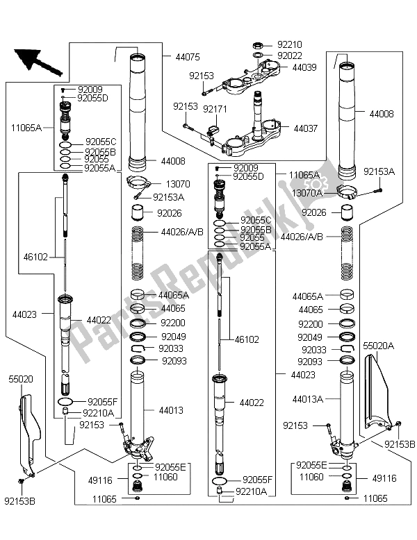 Todas las partes para Tenedor Frontal de Kawasaki KX 250 2006