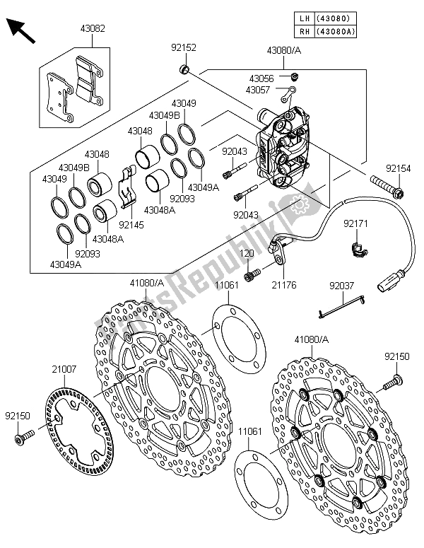 All parts for the Front Brake of the Kawasaki Ninja ZX 6R 600 2013