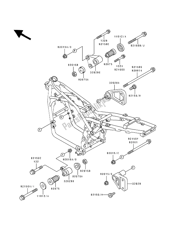 All parts for the Frame Fittings of the Kawasaki Zephyr 550 1994