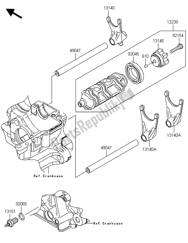 All parts for the Gear Change Drum & Shift Fork(s) of the Kawasaki ZX 1000 SX ABS 2014