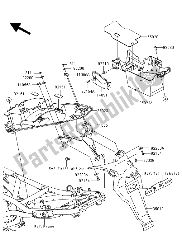 All parts for the Rear Fender of the Kawasaki ER 6F ABS 650 2009