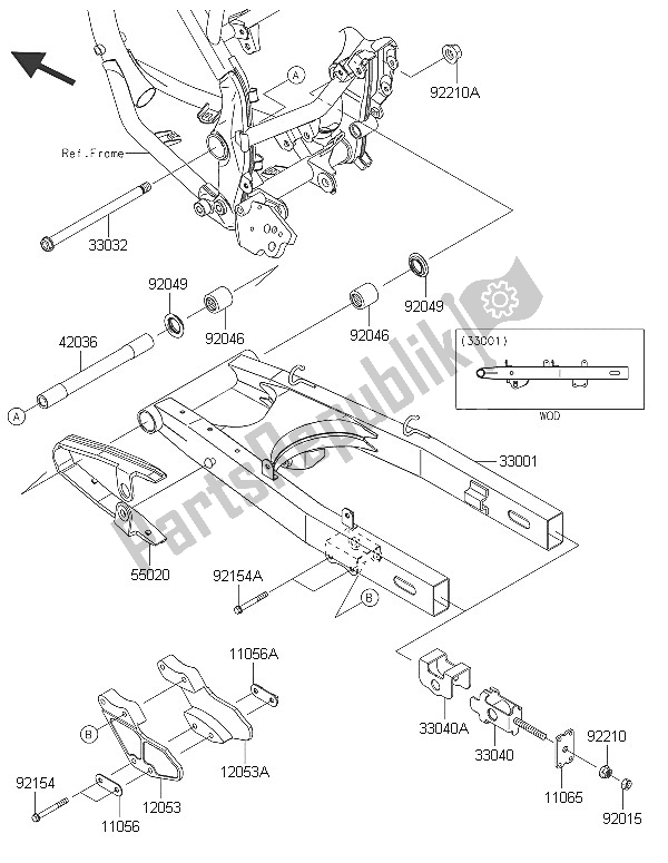 Tutte le parti per il Forcellone del Kawasaki D Tracker 150 2016