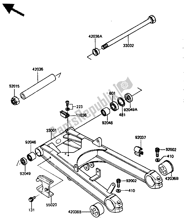 Toutes les pièces pour le Bras Oscillant du Kawasaki ZX 750 1985