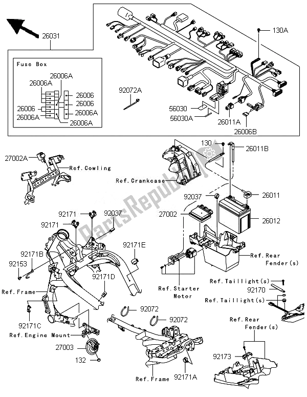 Alle onderdelen voor de Chassis Elektrische Apparatuur van de Kawasaki Versys 650 2010