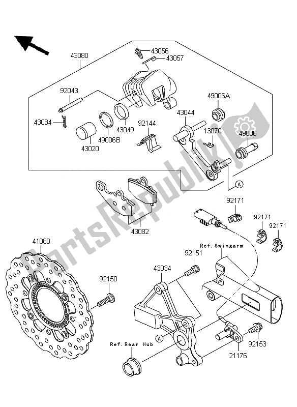 All parts for the Rear Brake of the Kawasaki ER 6F ABS 650 2010