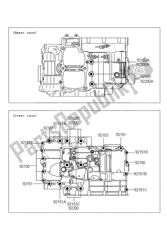 All parts for the Crankcase Bolt Pattern of the Kawasaki ER 6F ABS 650 2009