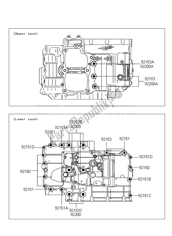 All parts for the Crankcase Bolt Pattern of the Kawasaki ER 6F ABS 650 2009