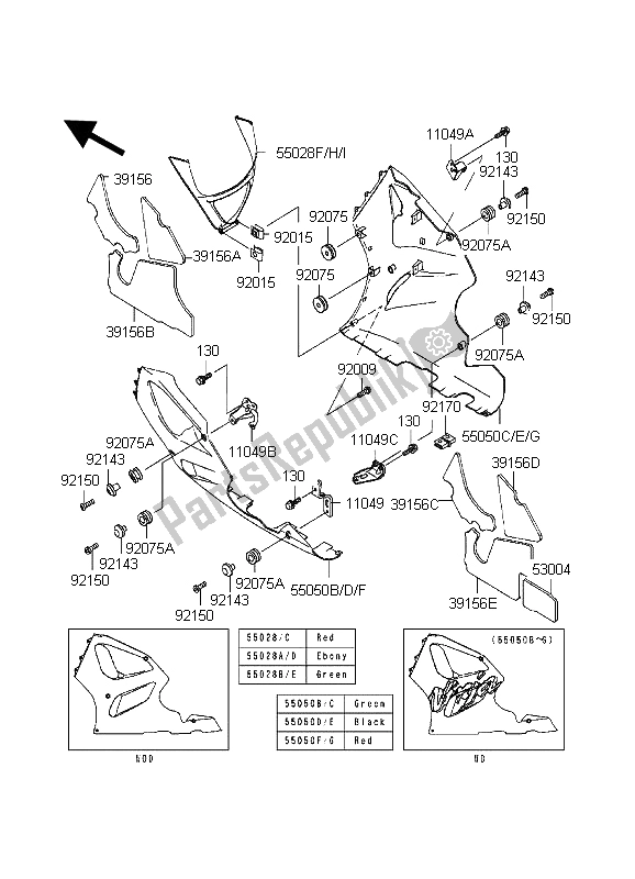 Toutes les pièces pour le Capot Abaisse du Kawasaki Ninja ZX 7R 750 1998