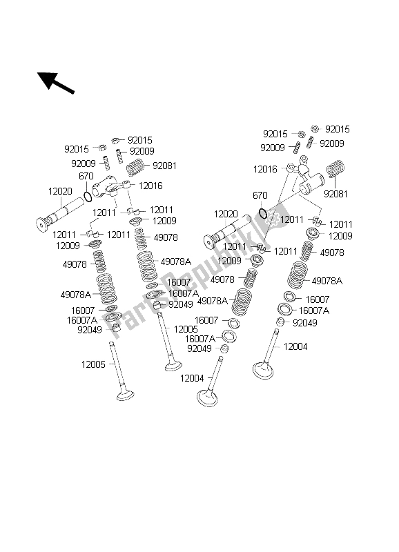 All parts for the Valve(s) of the Kawasaki KLE 500 2003