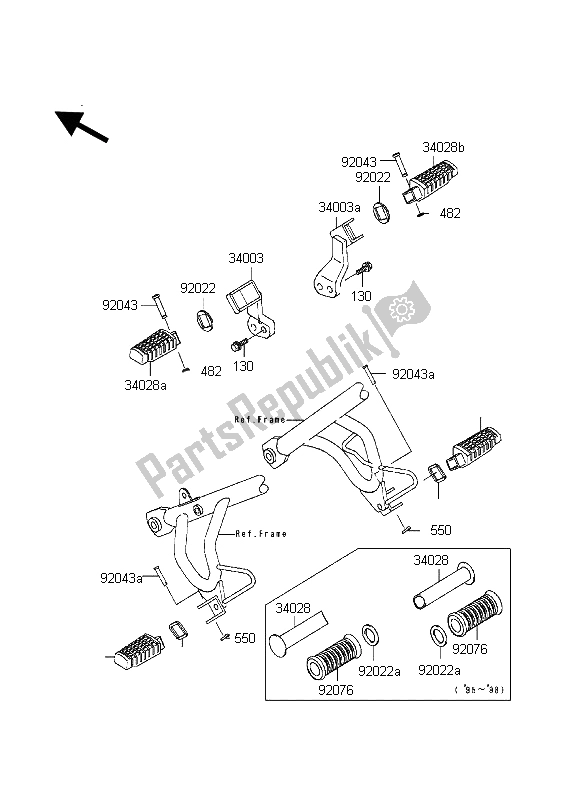 All parts for the Footrests of the Kawasaki KLR 650 1998