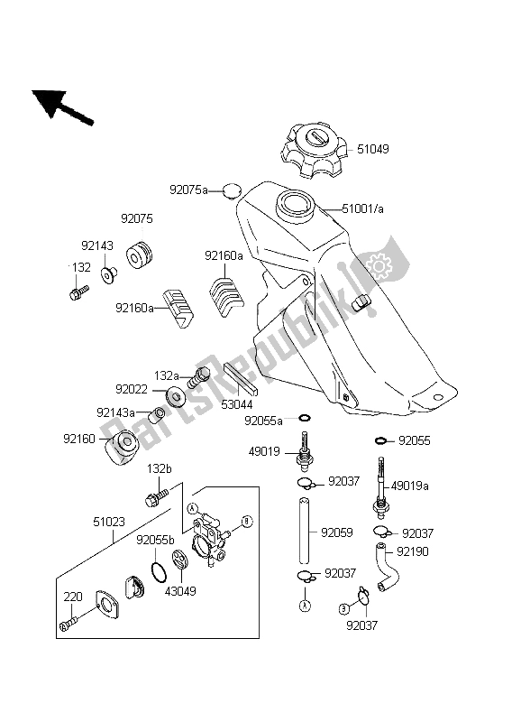 Tutte le parti per il Serbatoio Di Carburante del Kawasaki D Tracker 125 1999