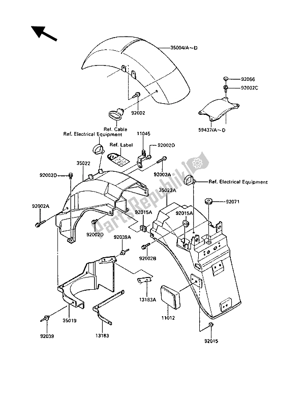 All parts for the Fenders of the Kawasaki 1000 GTR 1986