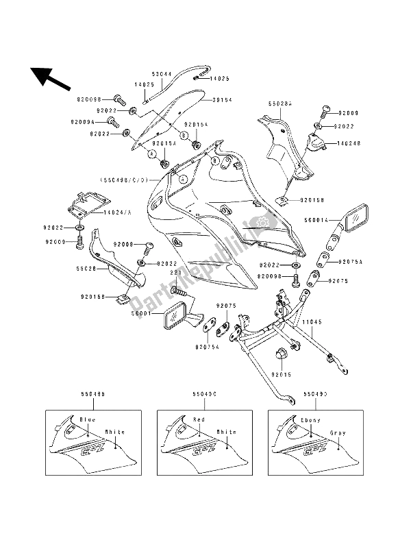 All parts for the Cowling of the Kawasaki GPZ 500S 1993