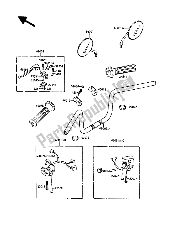 Tutte le parti per il Manubrio del Kawasaki EL 250 1988