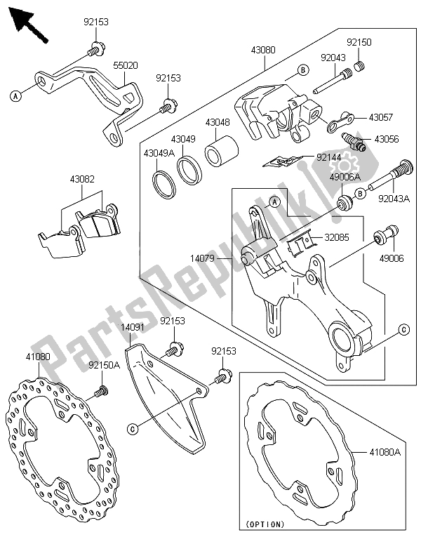 All parts for the Rear Brake of the Kawasaki KX 250F 2008