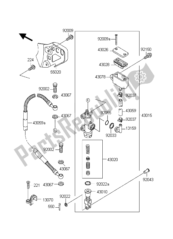 All parts for the Rear Master Cylinder of the Kawasaki KDX 200 1998