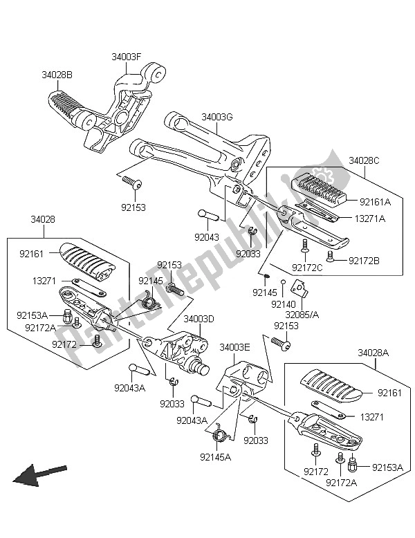 Tutte le parti per il Poggiapiedi del Kawasaki KLV 1000 2005