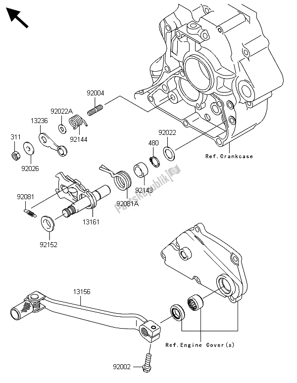 Wszystkie części do Mechanizm Zmiany Biegów Kawasaki KLX 250 2014