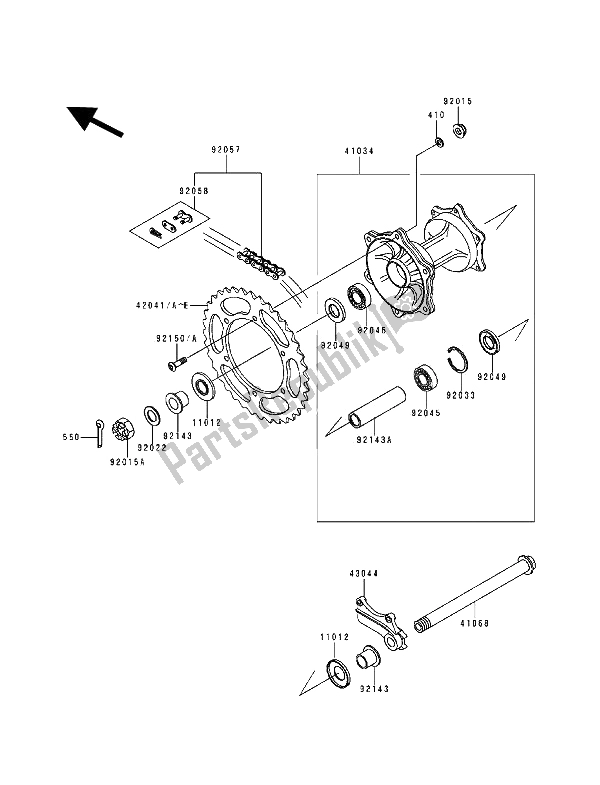 Tutte le parti per il Mozzo Posteriore del Kawasaki KX 500 1994