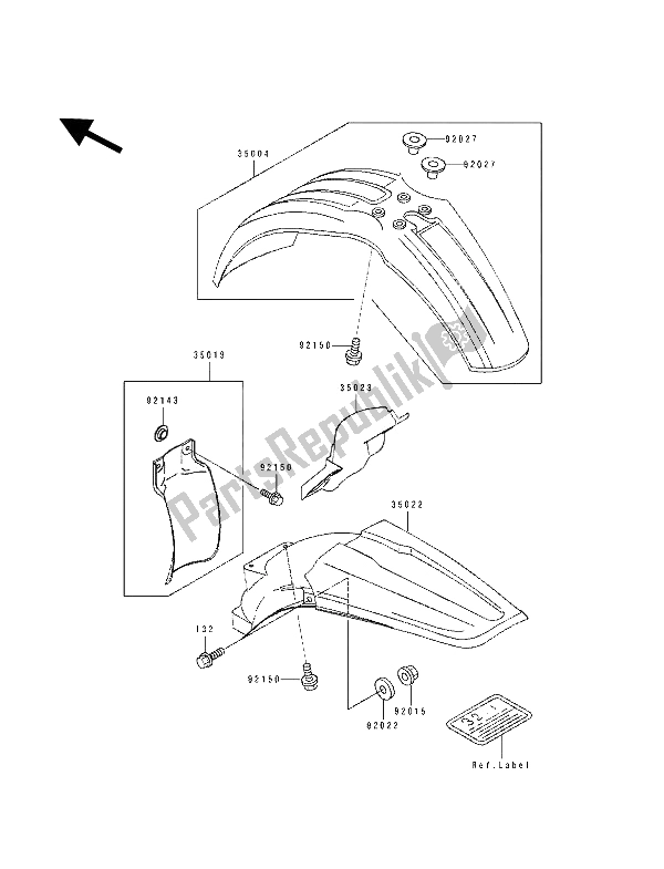 All parts for the Fender of the Kawasaki KX 125 1992