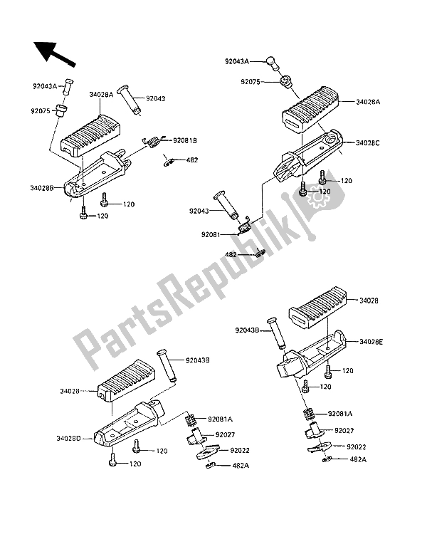 Toutes les pièces pour le Repose Pieds du Kawasaki GPZ 600R 1987