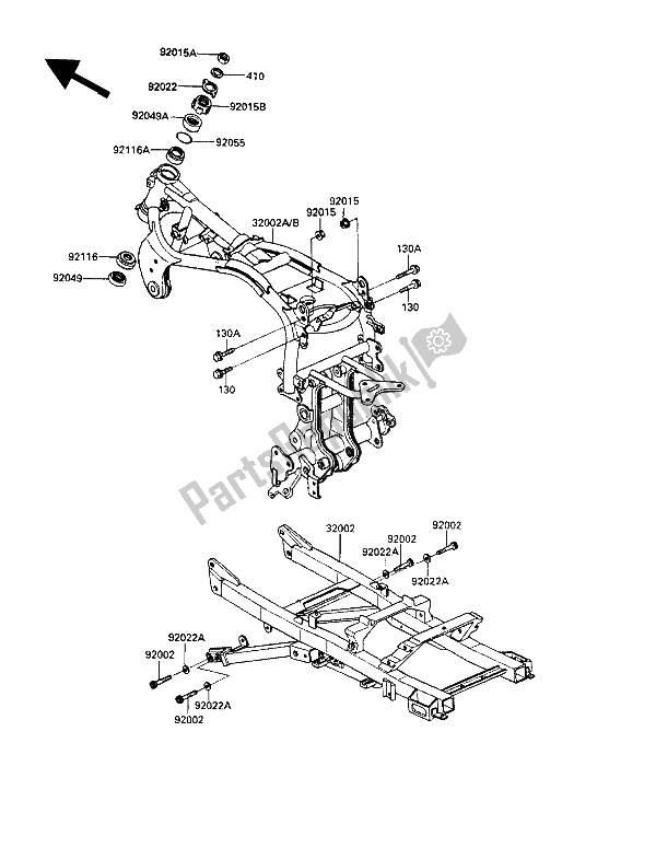 All parts for the Frame of the Kawasaki GPZ 900R 1993
