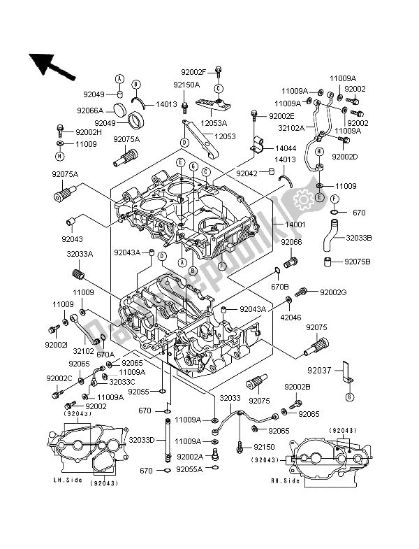 All parts for the Crankcase of the Kawasaki GPZ 500S 1997