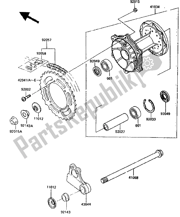 Tutte le parti per il Mozzo Posteriore del Kawasaki KX 125 1987