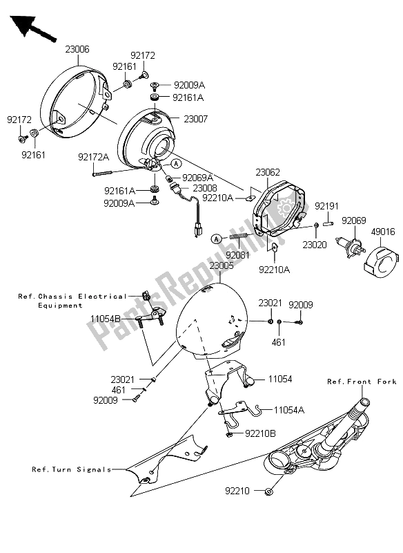 All parts for the Headlight (wv) of the Kawasaki VN 900 Custom 2008