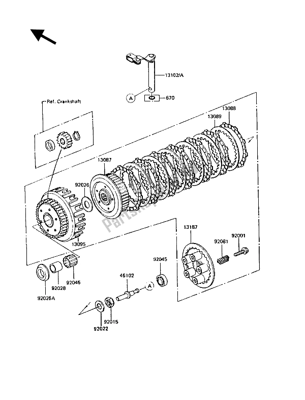 All parts for the Clutch of the Kawasaki GT 550 1987