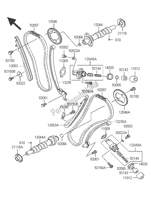 Toutes les pièces pour le Arbre à Cames Et Tendeur du Kawasaki VN 1600 Classic 2005