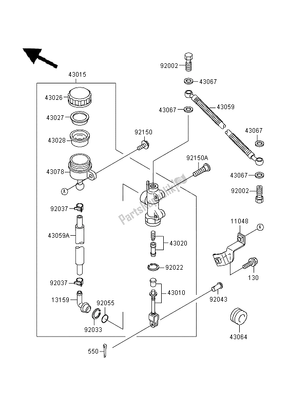 Tutte le parti per il Pompa Freno Posteriore del Kawasaki GPZ 500S 1996