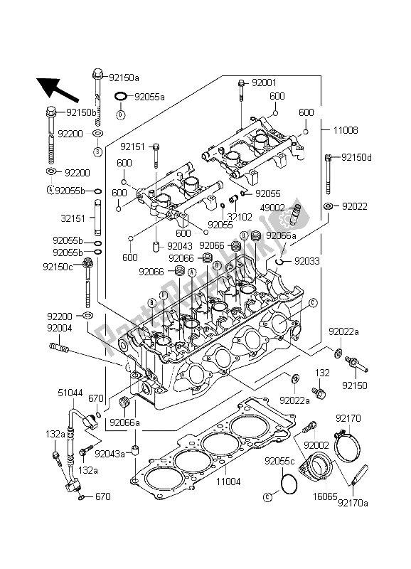 Tutte le parti per il Testata del Kawasaki Ninja ZX 7R 750 1998