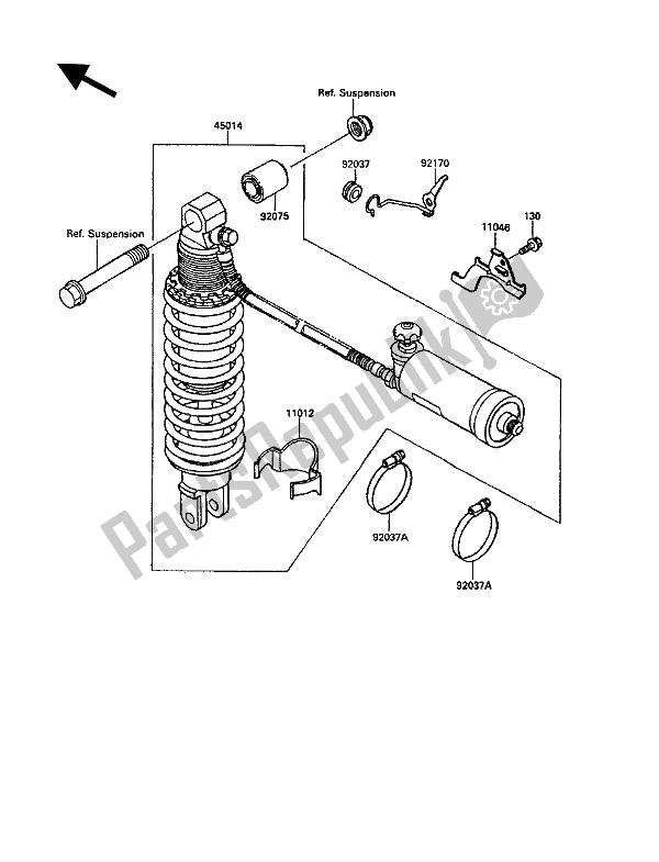 Alle onderdelen voor de Schokdemper van de Kawasaki KR 1 250 1991