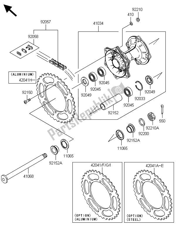 All parts for the Rear Hub of the Kawasaki KX 250F 2014