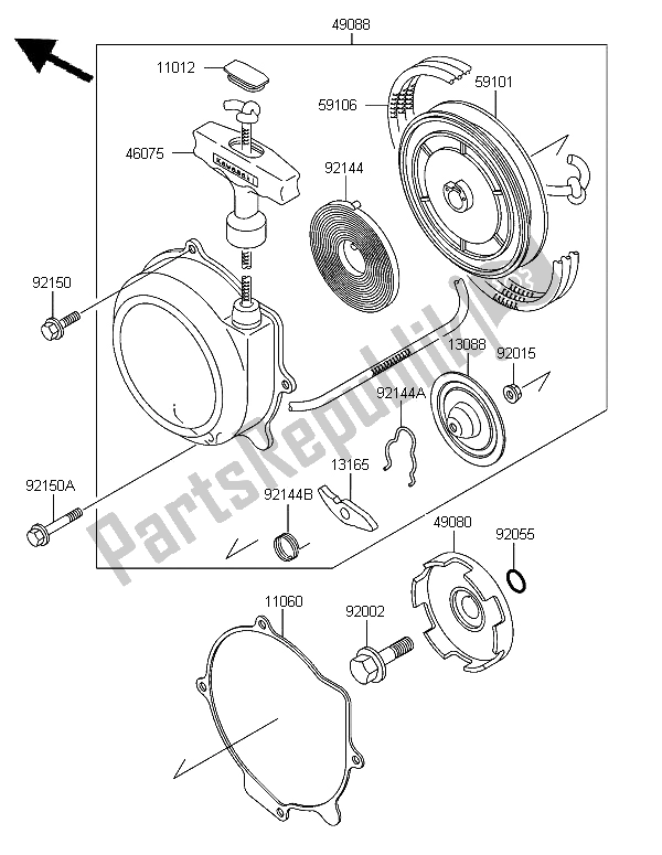 Alle onderdelen voor de Terugloopstarter van de Kawasaki KLF 300 2006