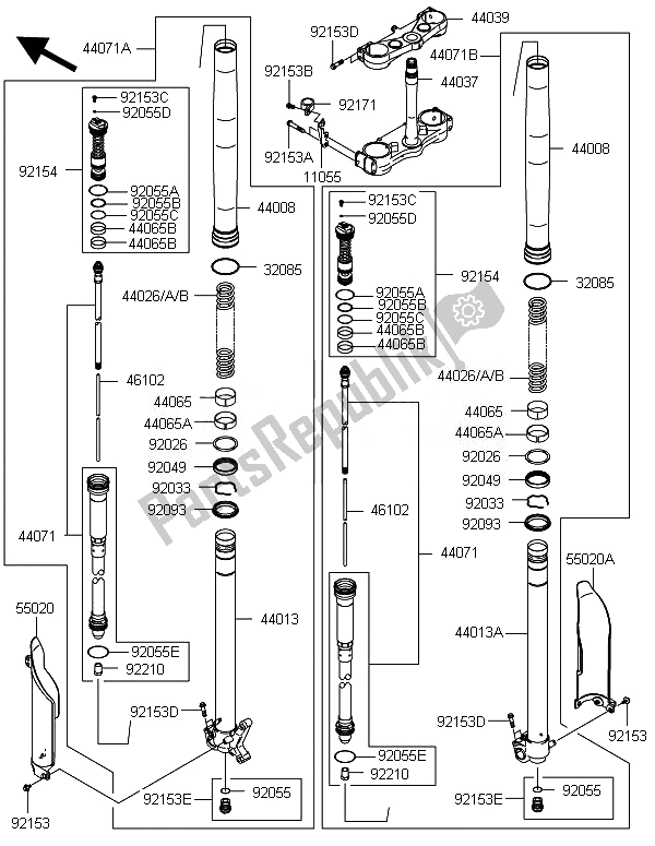 Tutte le parti per il Forcella Anteriore del Kawasaki KX 250F 2010