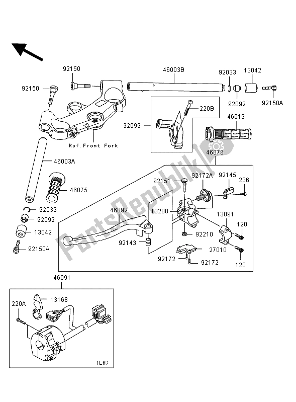 All parts for the Handlebar of the Kawasaki Ninja ZX 12R 1200 2004