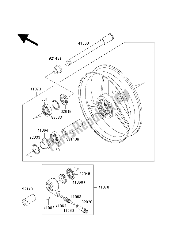 All parts for the Front Hub of the Kawasaki ZZR 600 2003