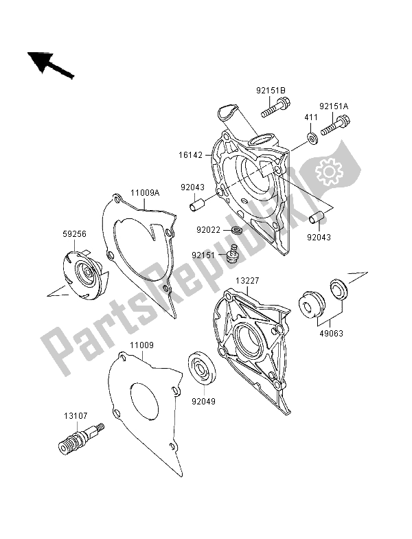 All parts for the Water Pump of the Kawasaki ER 5 500 1997