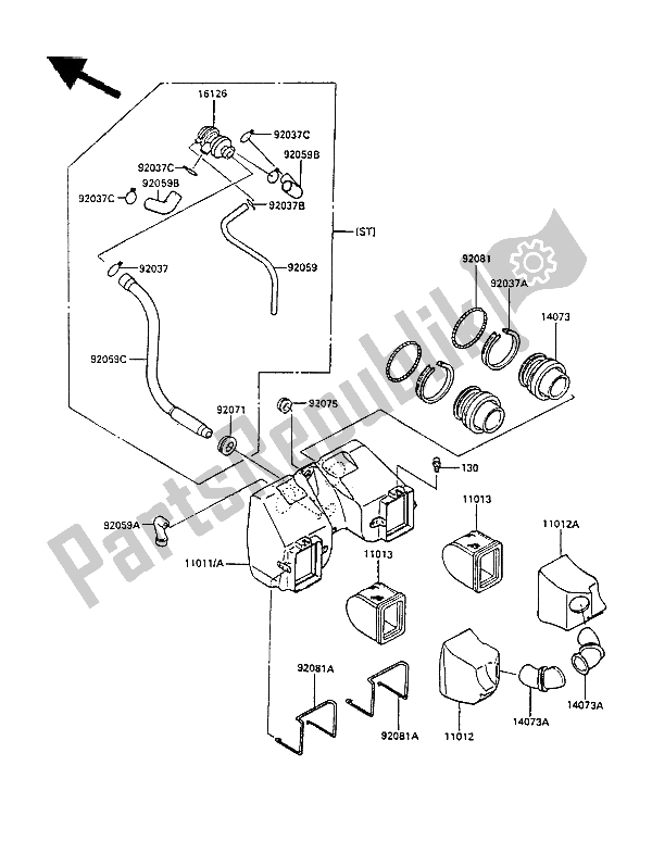 All parts for the Air Cleaner of the Kawasaki LTD 450 1987