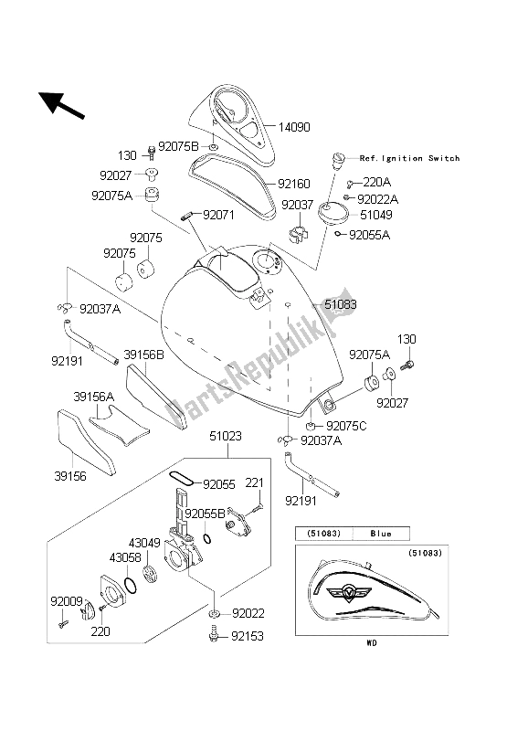 Tutte le parti per il Serbatoio Di Carburante del Kawasaki VN 800 Classic 2004