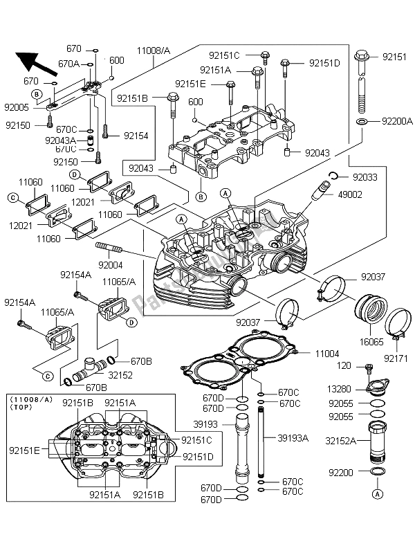 All parts for the Cylinder Head of the Kawasaki W 800 2012