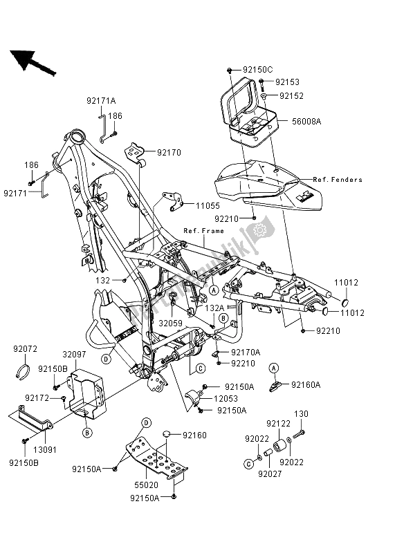 All parts for the Frame Fittings of the Kawasaki KLX 250 2013