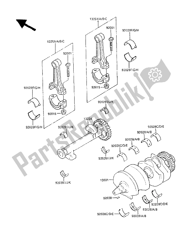 All parts for the Crankshaft of the Kawasaki LTD 450 1987