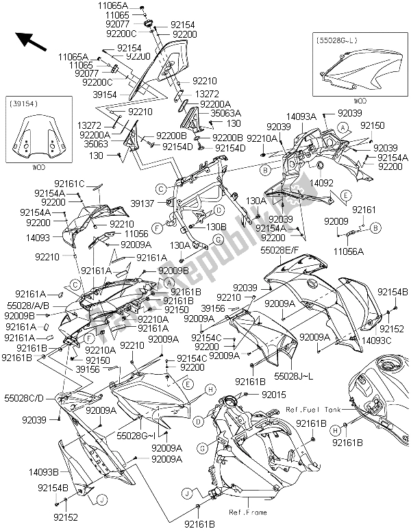Tutte le parti per il Cuffia del Kawasaki Versys 650 ABS 2015