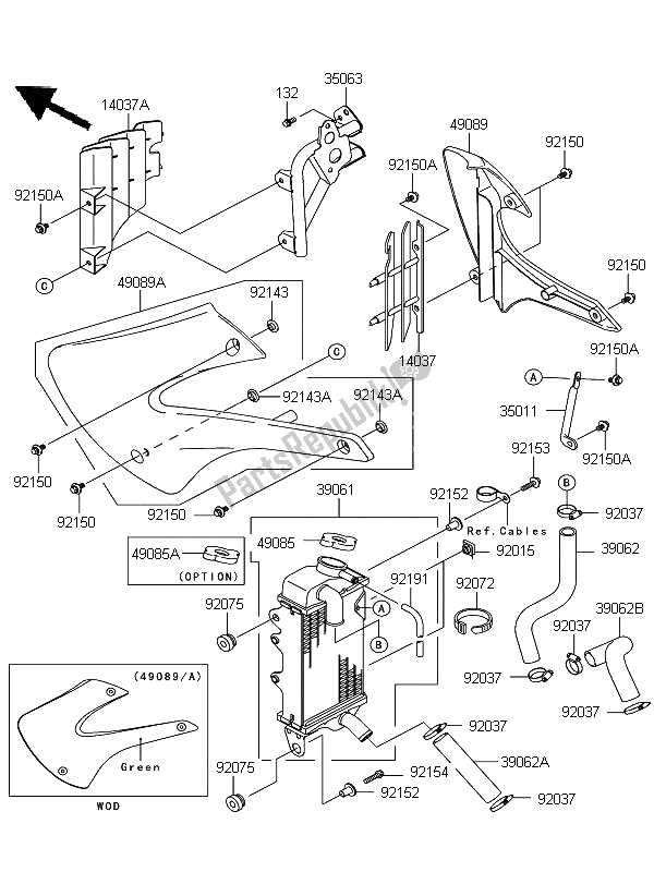 All parts for the Radiator of the Kawasaki KX 85 SW LW 2013