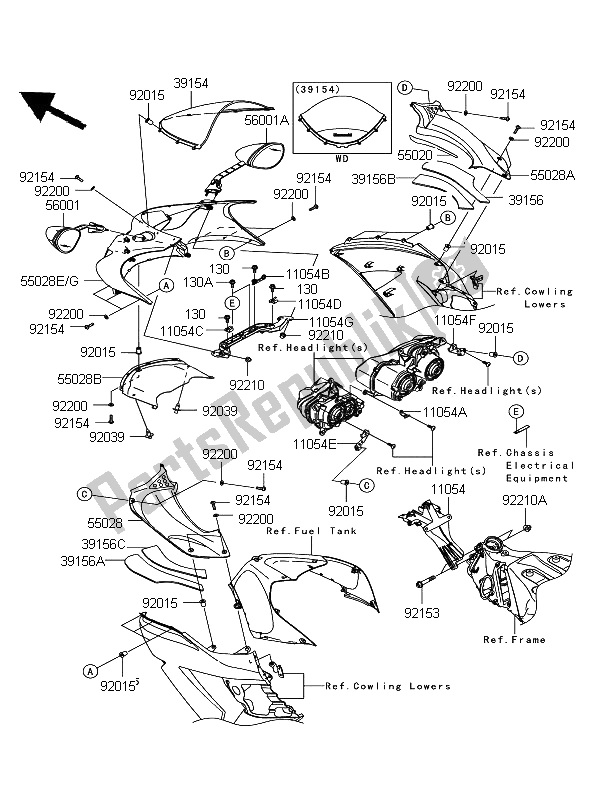 All parts for the Cowling of the Kawasaki ZZR 1400 ABS 2008