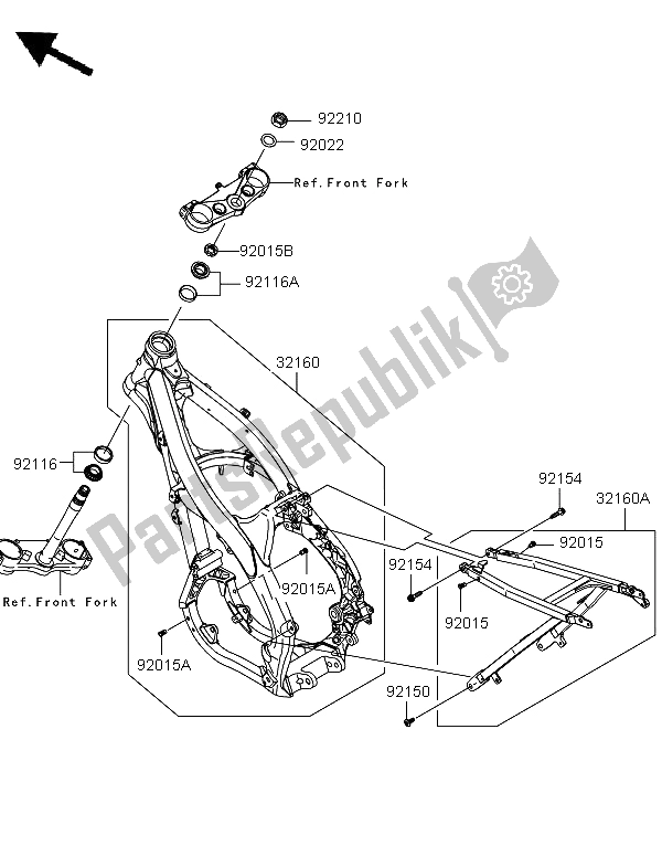 Alle onderdelen voor de Kader van de Kawasaki KX 250F 2011